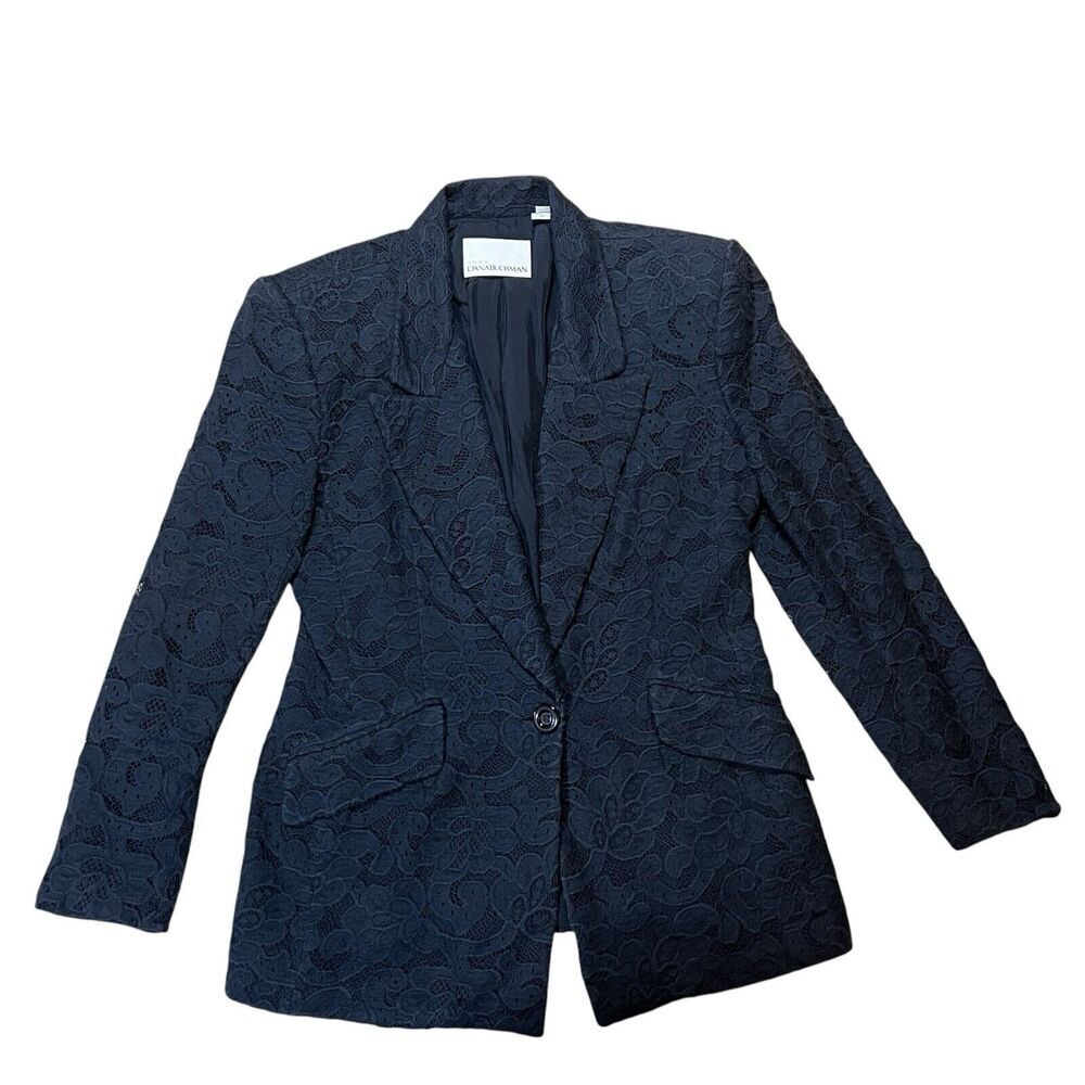 Dana Buchman Blazer Womens Suit Jacket Black Eyelet Lace One Button Size 8